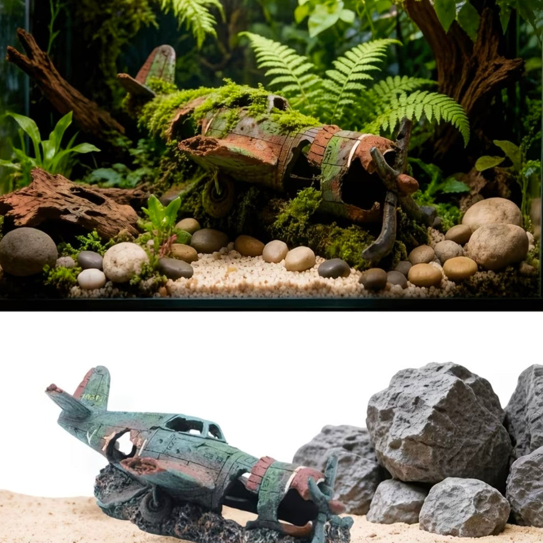Fish Tank Plane Decoration Aquarium Ornament Fighter Plane Resin Wreck Airplane