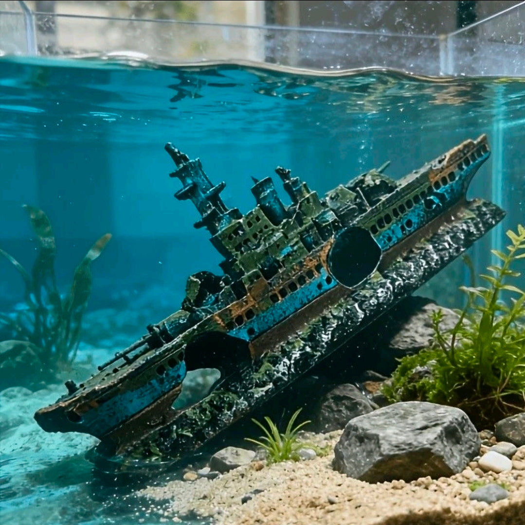 Sunken Shipwreck Aquarium Ornament–Broken Battleship Fish Tank Decoration