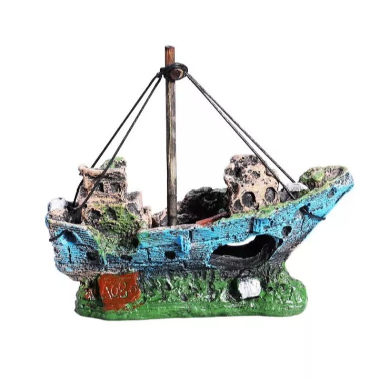 Aquarium Decoration Boat Aquarium Ship Air Split Shipwreck Nano Fish Tank Decor'