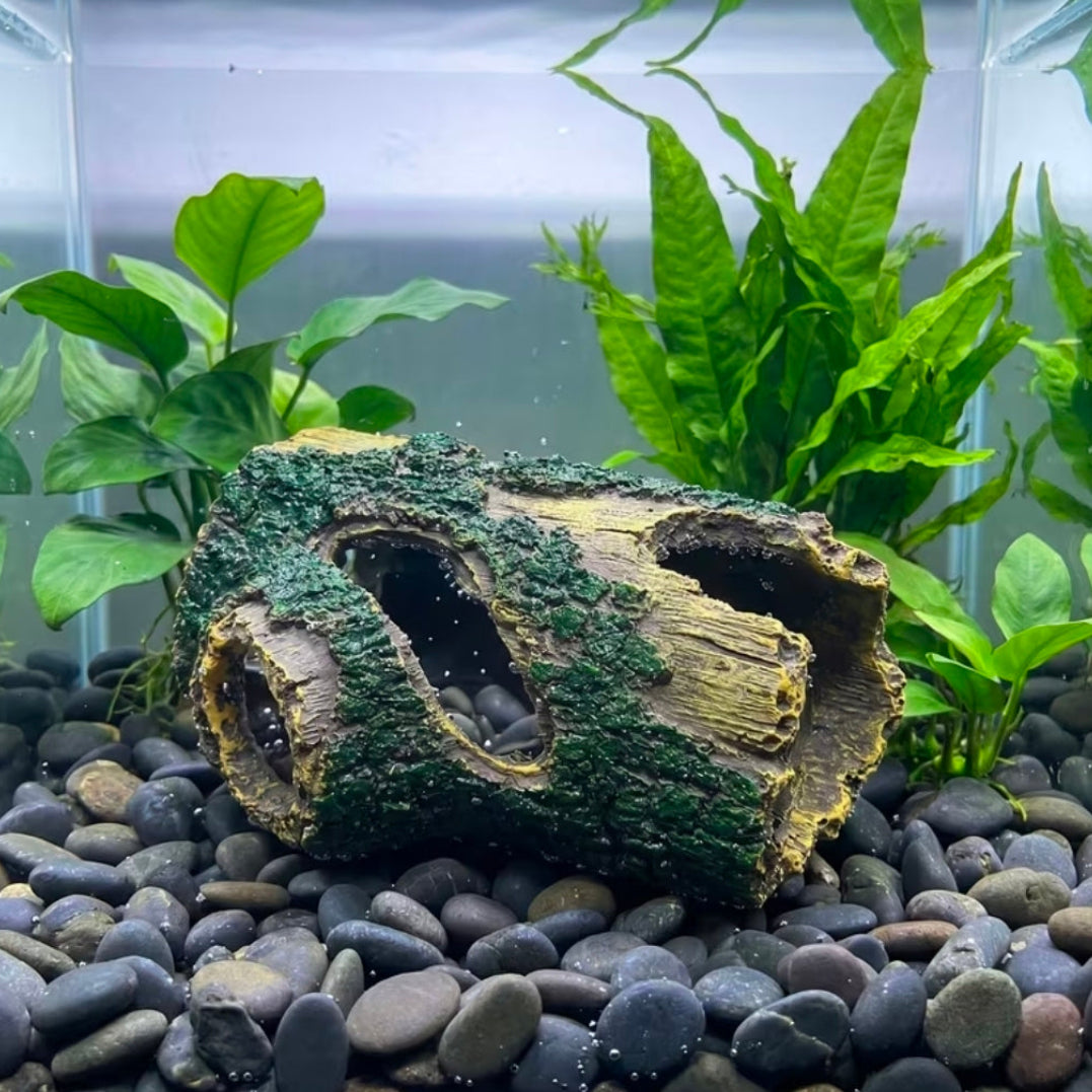 Log Cave Tree Stump Moss Branch Hideaway Fish Tank Aquarium Vivarium Ornament