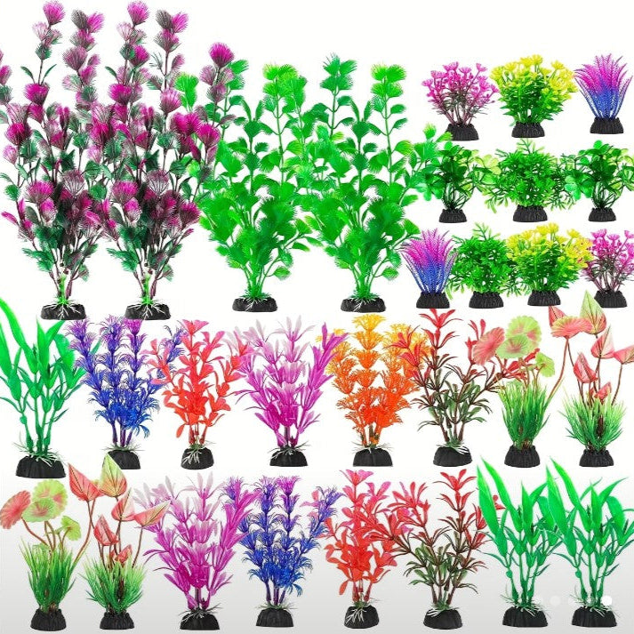 25 Pack Aquarium Plants, Colorful Artificial Fish Tank Plants Decorations