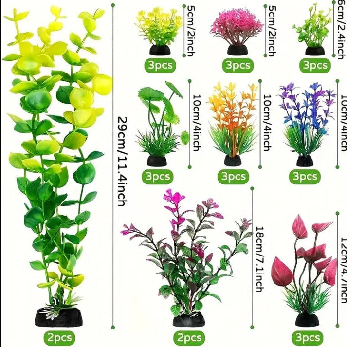 25 Mixed Artificial Green Plastic Plant Aquarium Fish Tank Grass Decoration