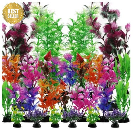 25 Pack Aquarium Plants, Colorful Artificial Fish Tank Plants Decorations
