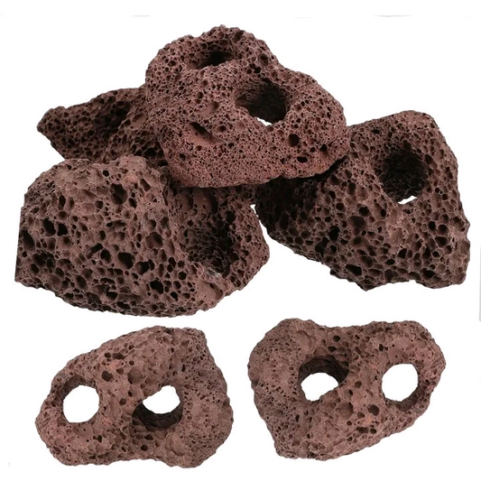 X2 Aquarium Red Lava Rock with two holes  Aquarium decorations 6-10cm