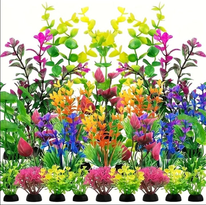 25 Mixed Artificial Green Plastic Plant Aquarium Fish Tank Grass Decoration